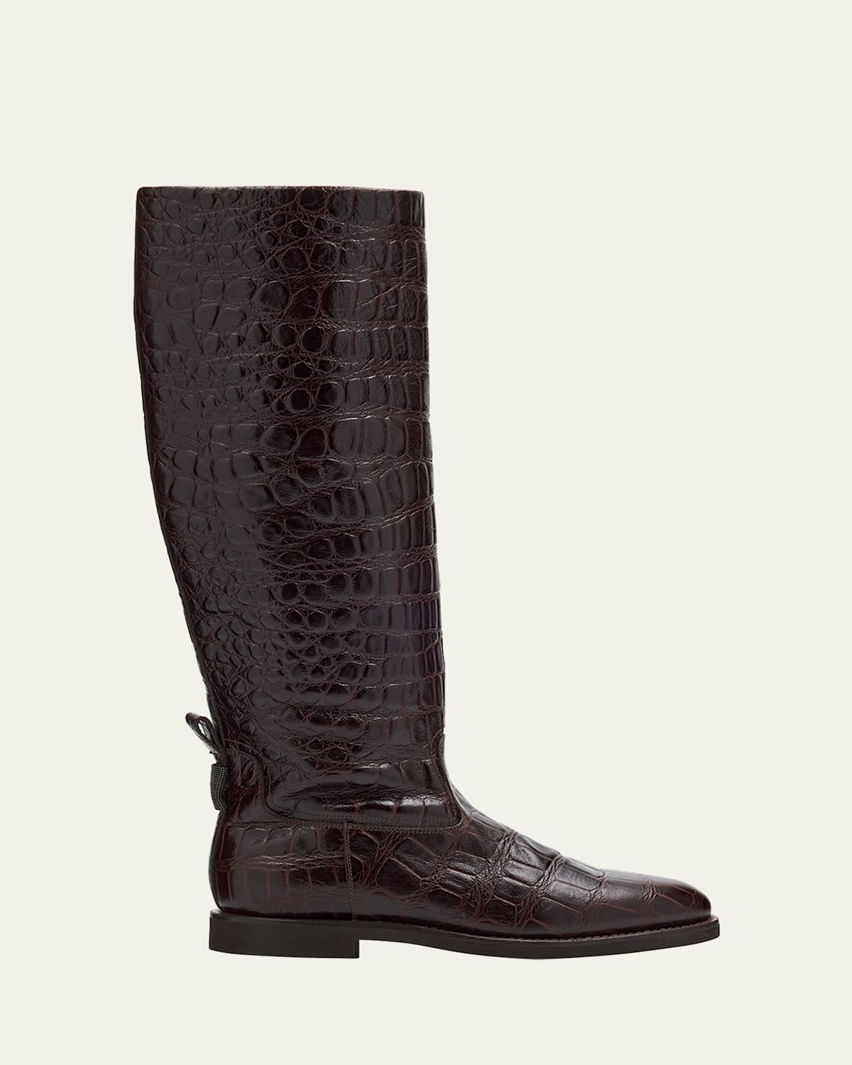 Brunello Cucinelli Croco Embossed Leather Knee Boots In Brown