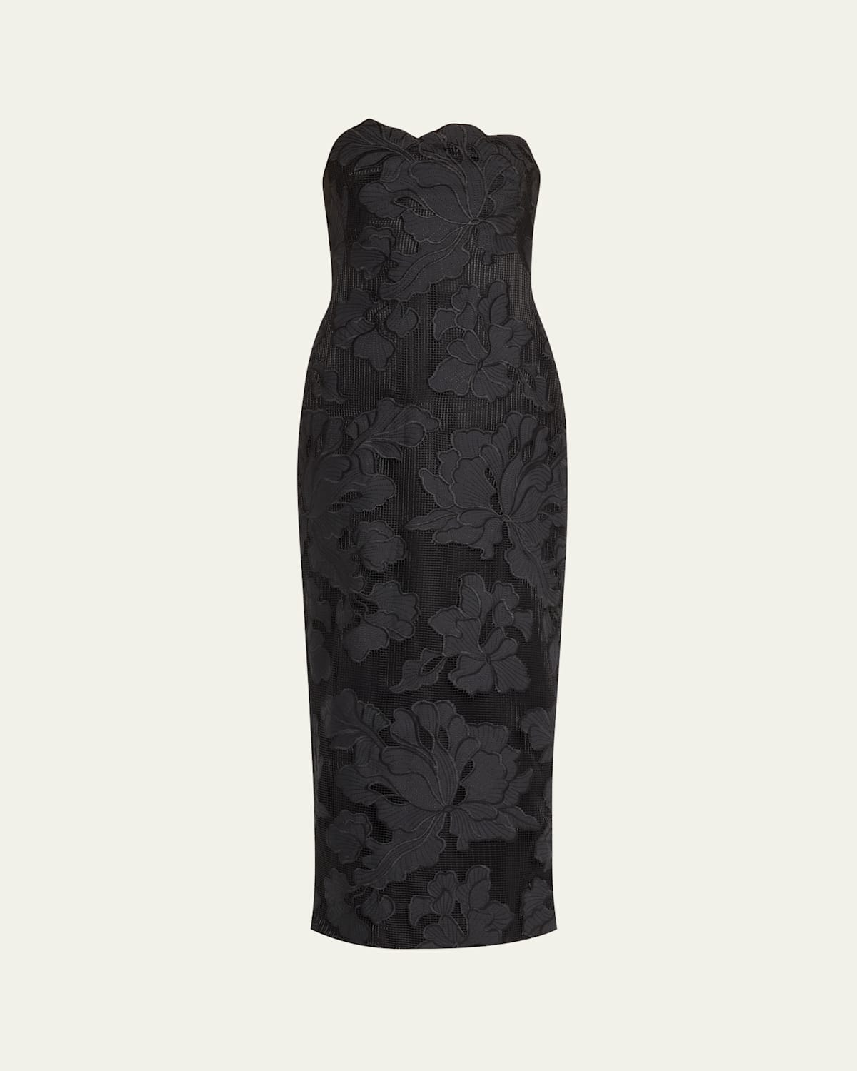 Natasha Strapless Floral-Embroidered Midi Dress