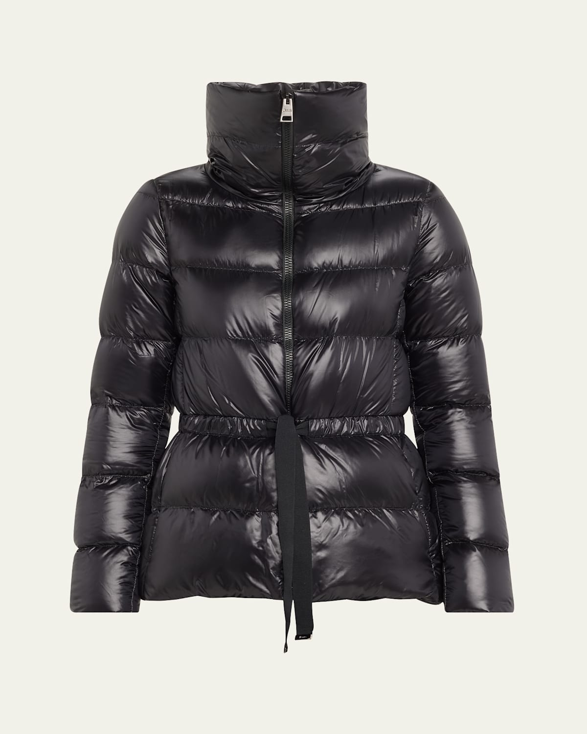 Shiny Down Puffer Jacket with Drawstring Waist