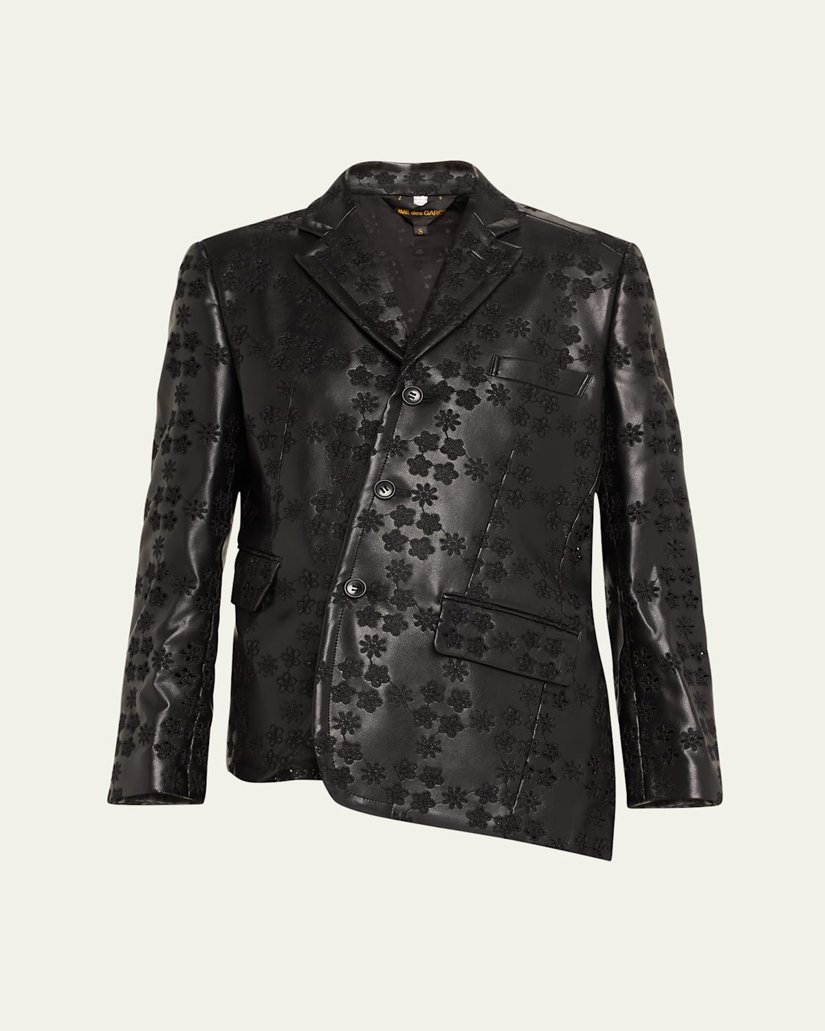 Floral Embroidered Asymmetric Faux Leather Jacket