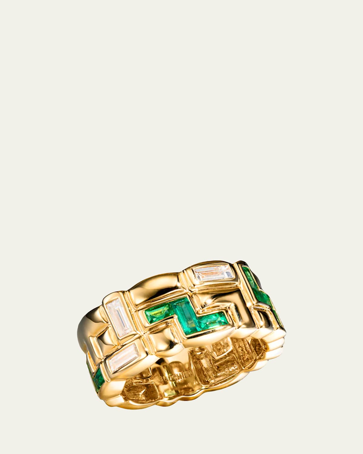 Boochier 18K Yellow Gold Half Emerald and Diamond Arcade Icon Ring