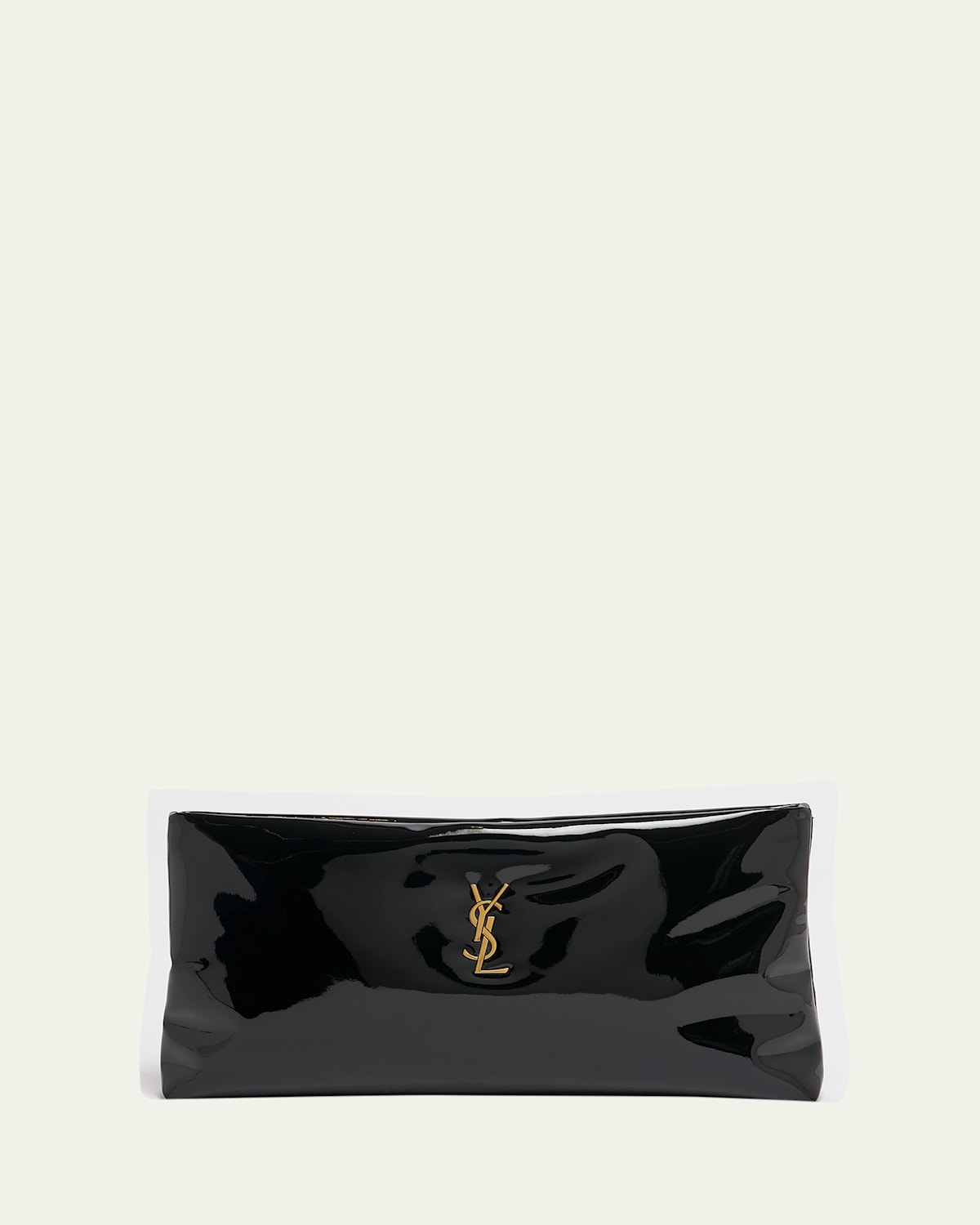 Saint Laurent Calypso Ysl Long Clutch Bag In Patent Polyurethane In Black