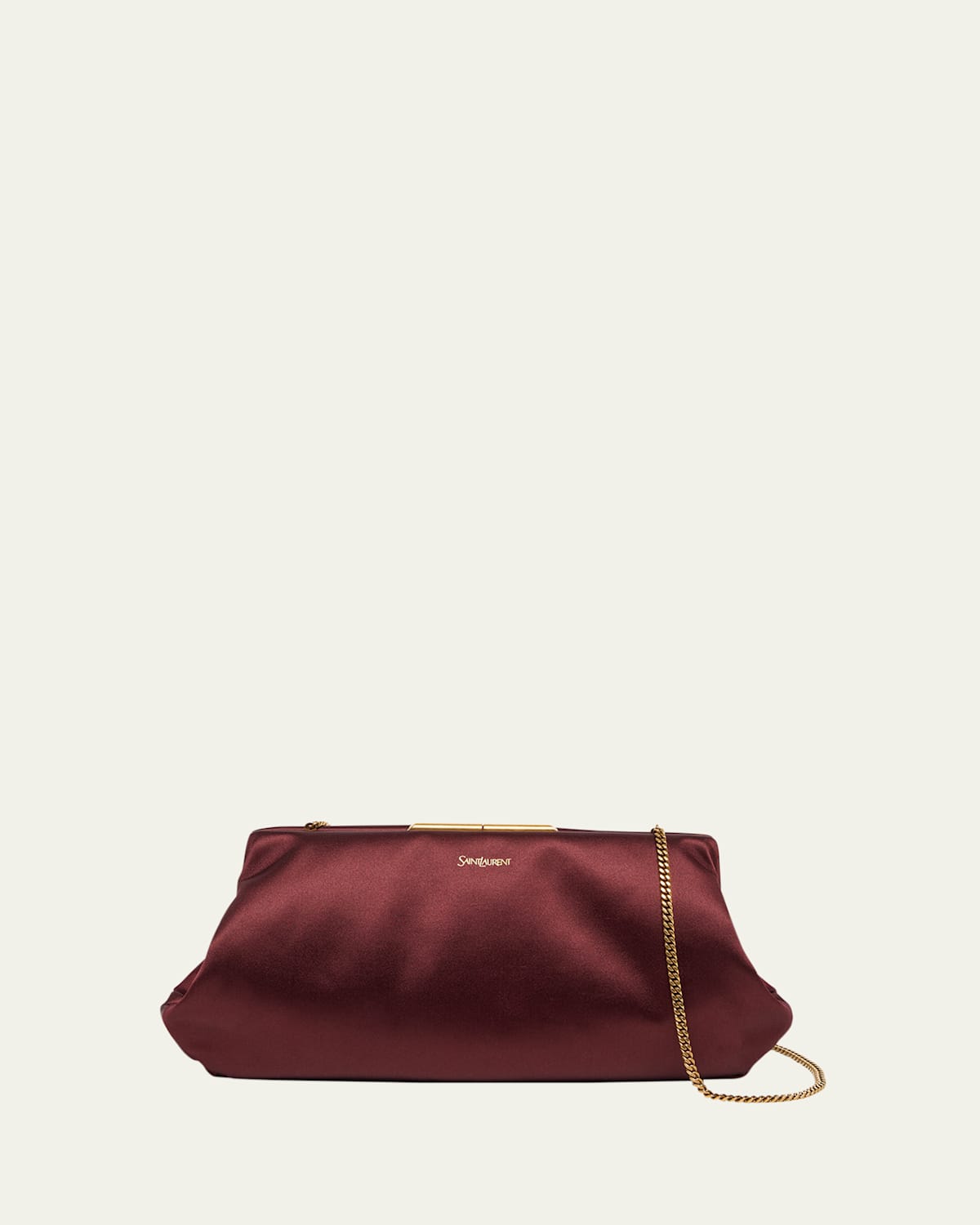 Saint Laurent Small Clutch Bag In Satin With Chain In Red Pear