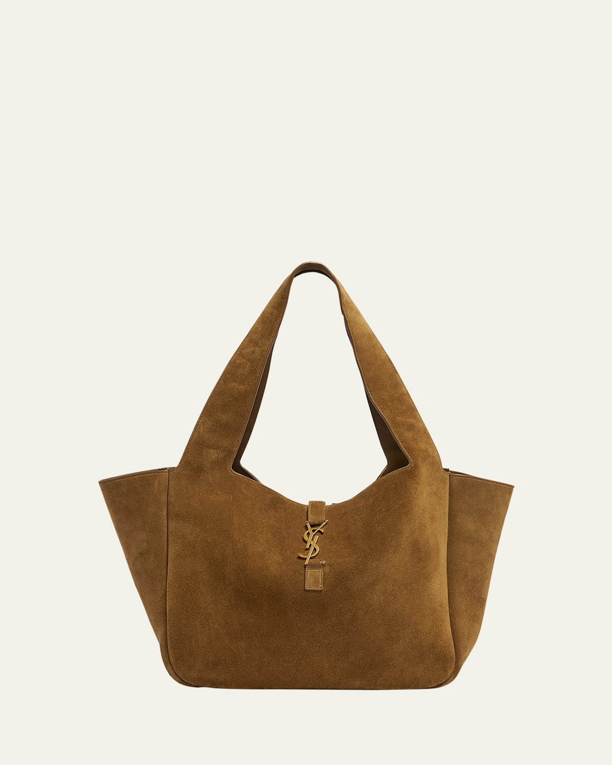 Saint Laurent Bea Ysl Cabas Tote Bag In Suede In Golden Leaf