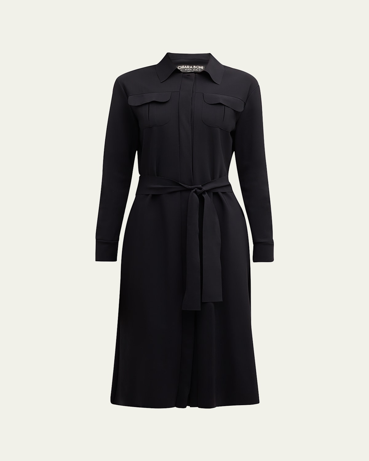 Chiara Boni La Petite Robe Belted A-line Midi Shirtdress In Black