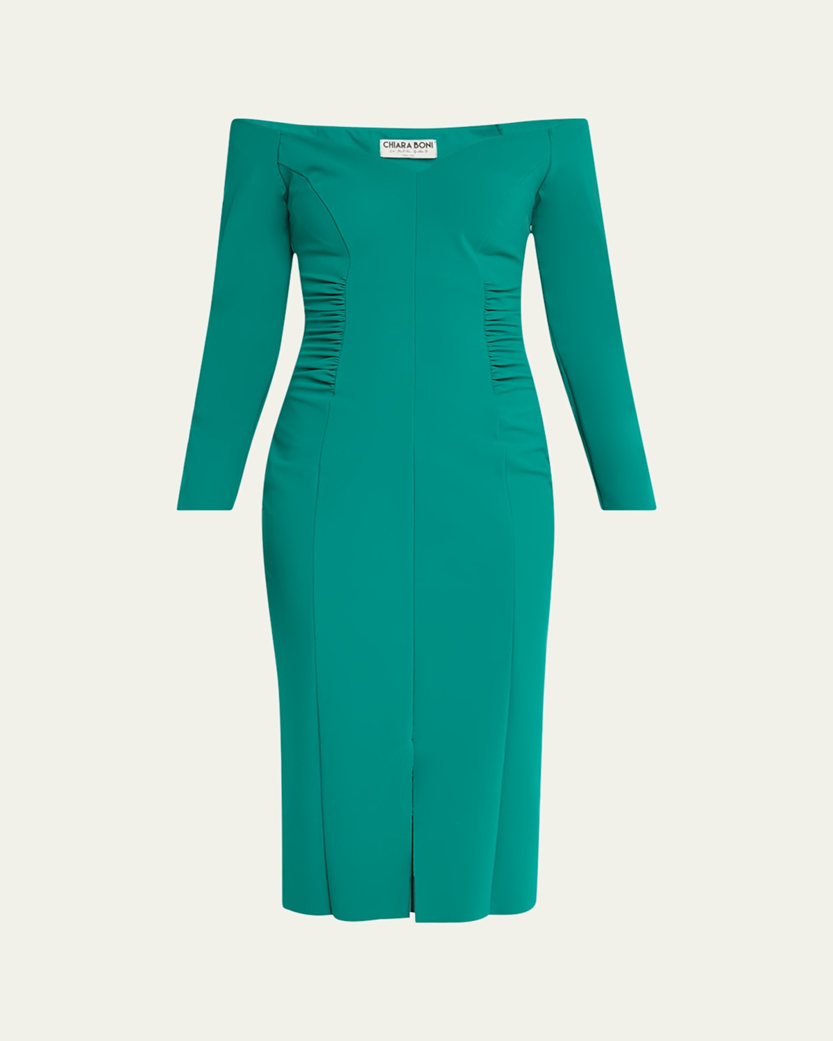 Chiara Boni La Petite Robe Ruched Off-shoulder Bodycon Midi Dress In Pure Green