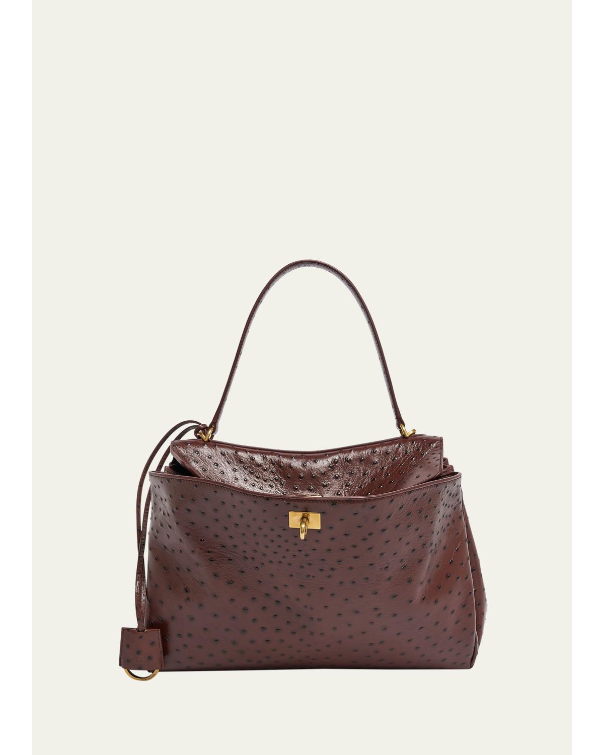 Rodeo Medium Ostrich-Embossed Top-Handle Bag