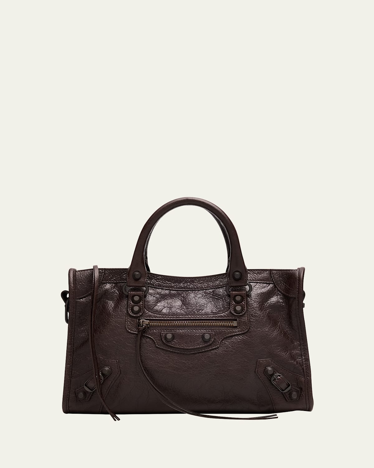 Balenciaga Le City Small Embellished Textured-leather Tote In Brown