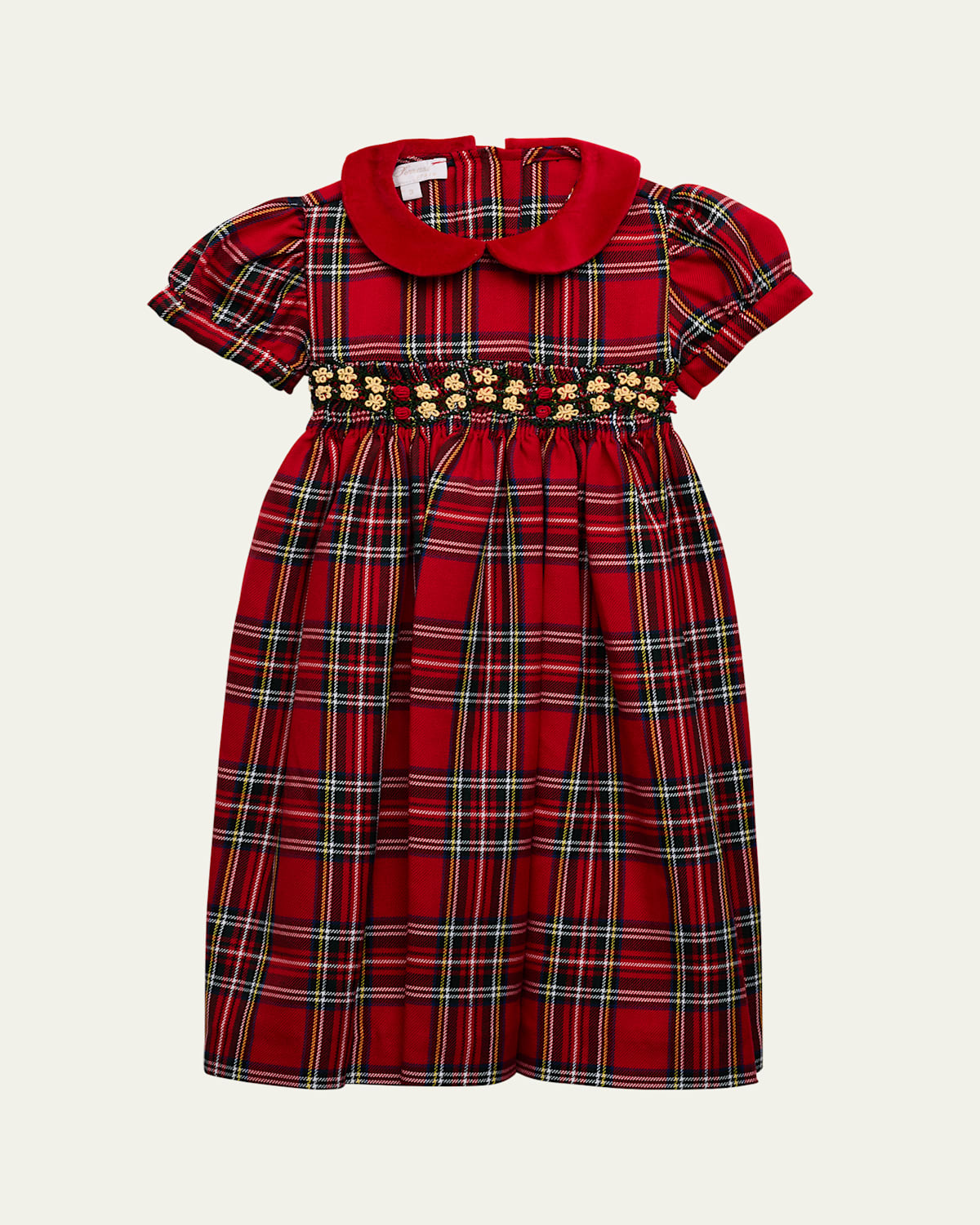 Girl's Plaid-Print Dress W/ Hand-Smocked Detailing, Size 9M-8