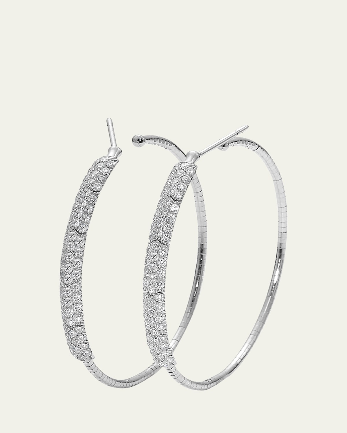 18K White Gold and Titanium 122 Natural Diamond Hoop Earrings
