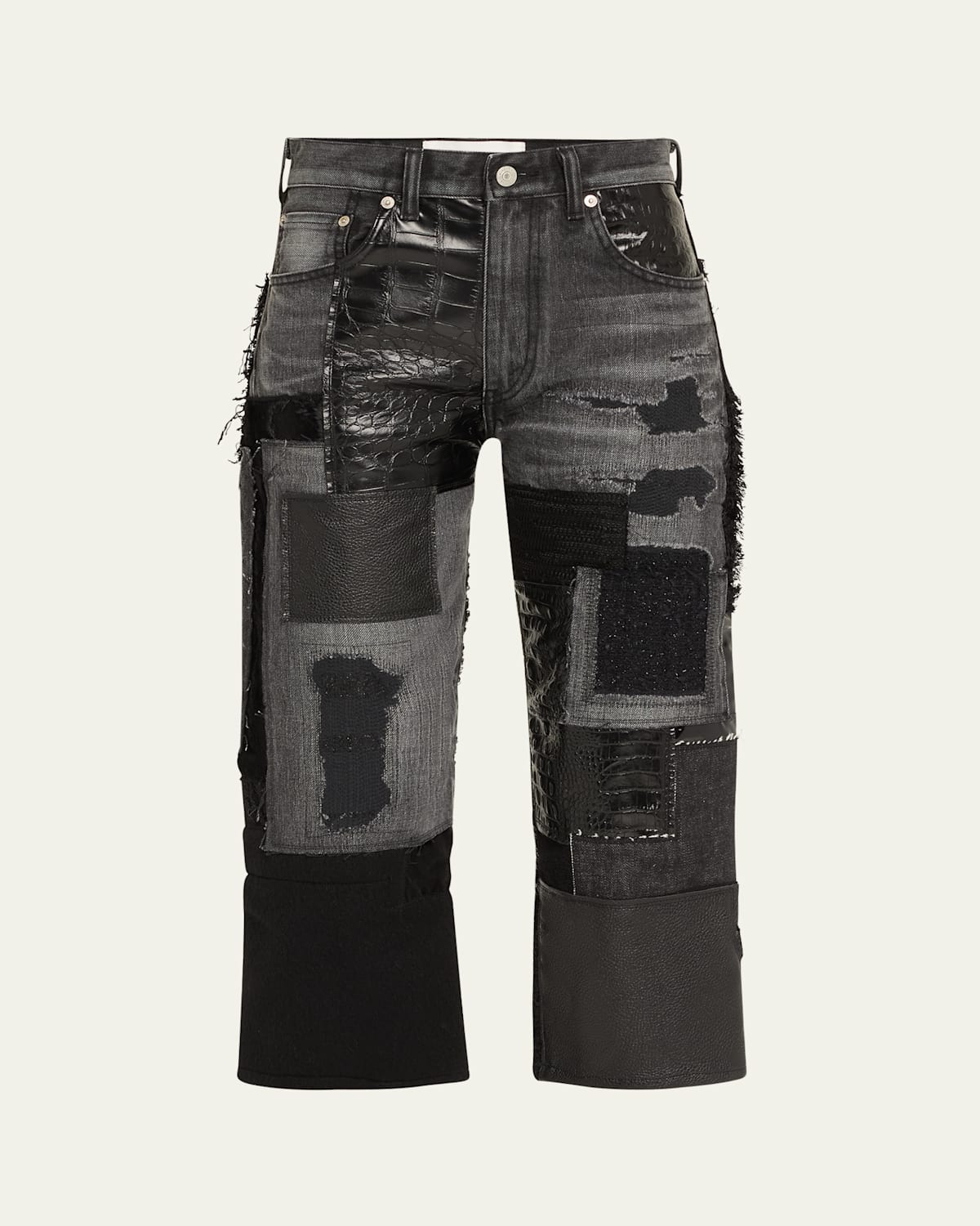 Cropped Denim Patchwork Pants