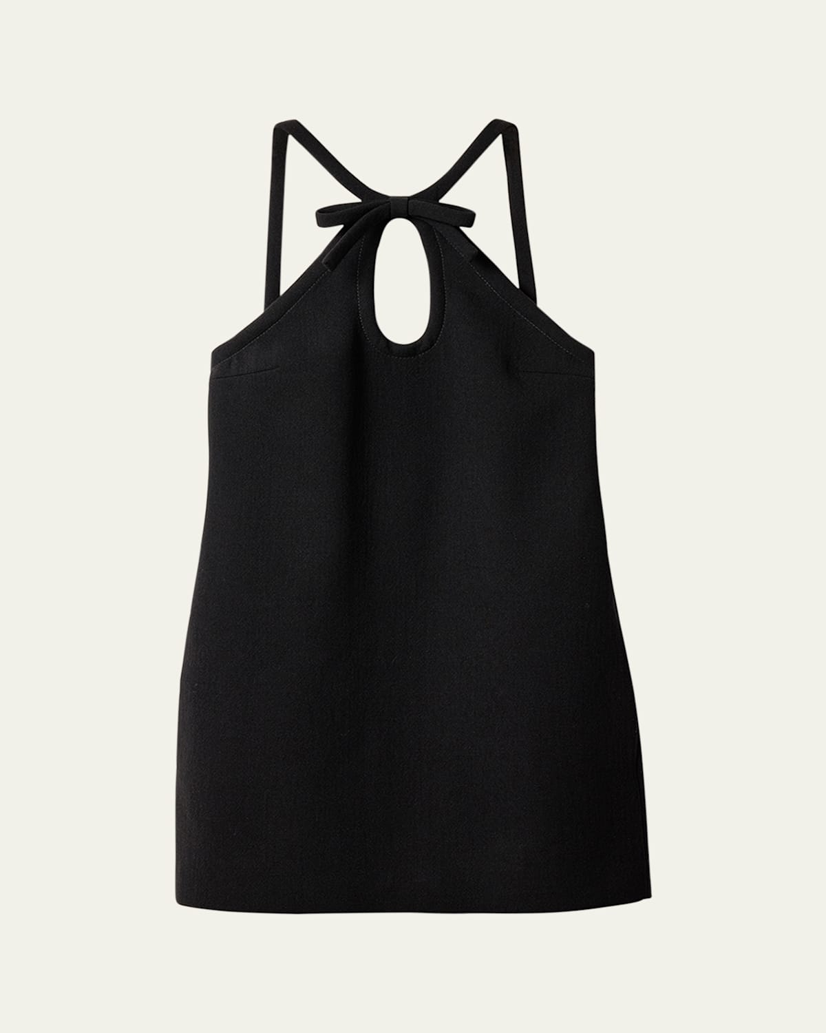 Bow Wool Halter Mini Dress With Key Hole