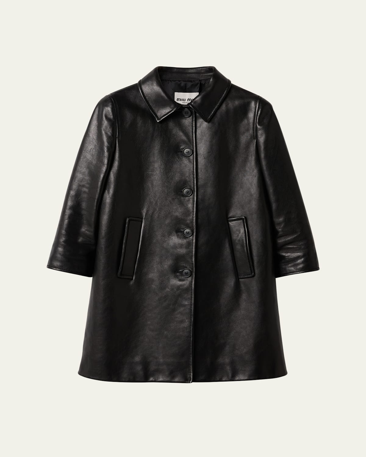 Miu Miu Embossed Logo Leather Jacket In Black