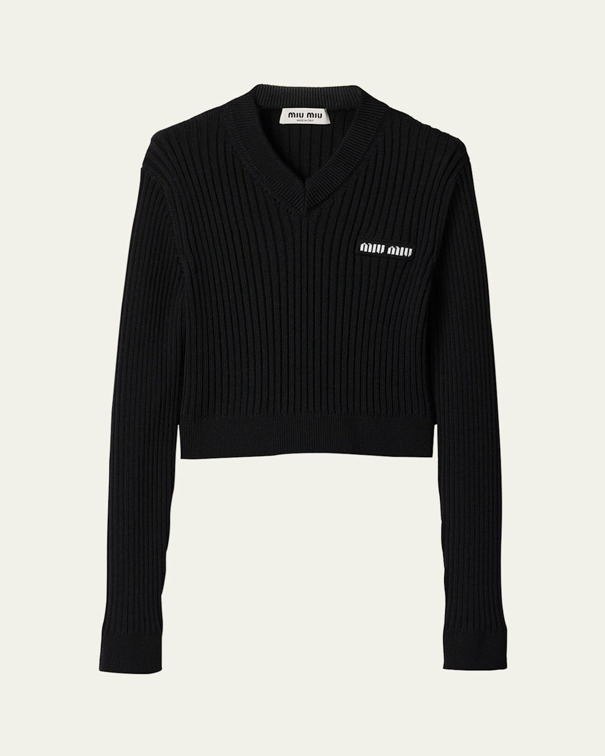 V-Neck Ribbed Wool Cropped Sweater