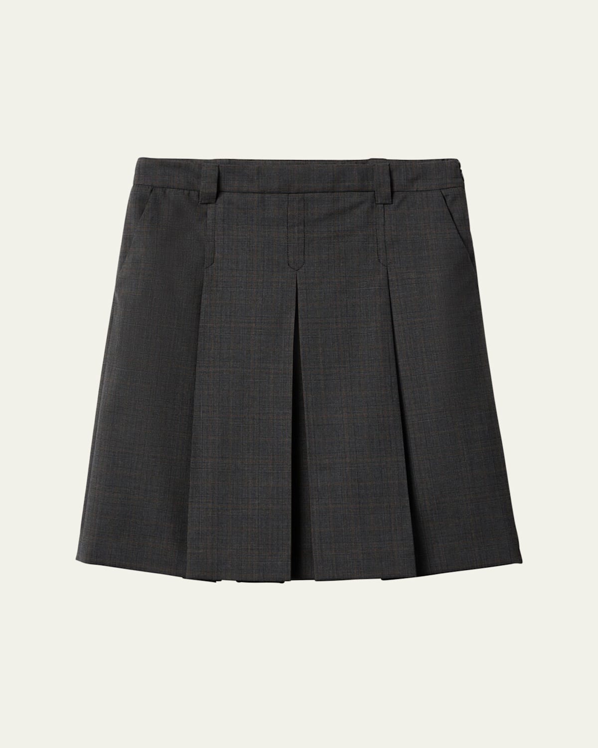 Check Pleated Wool Skirt