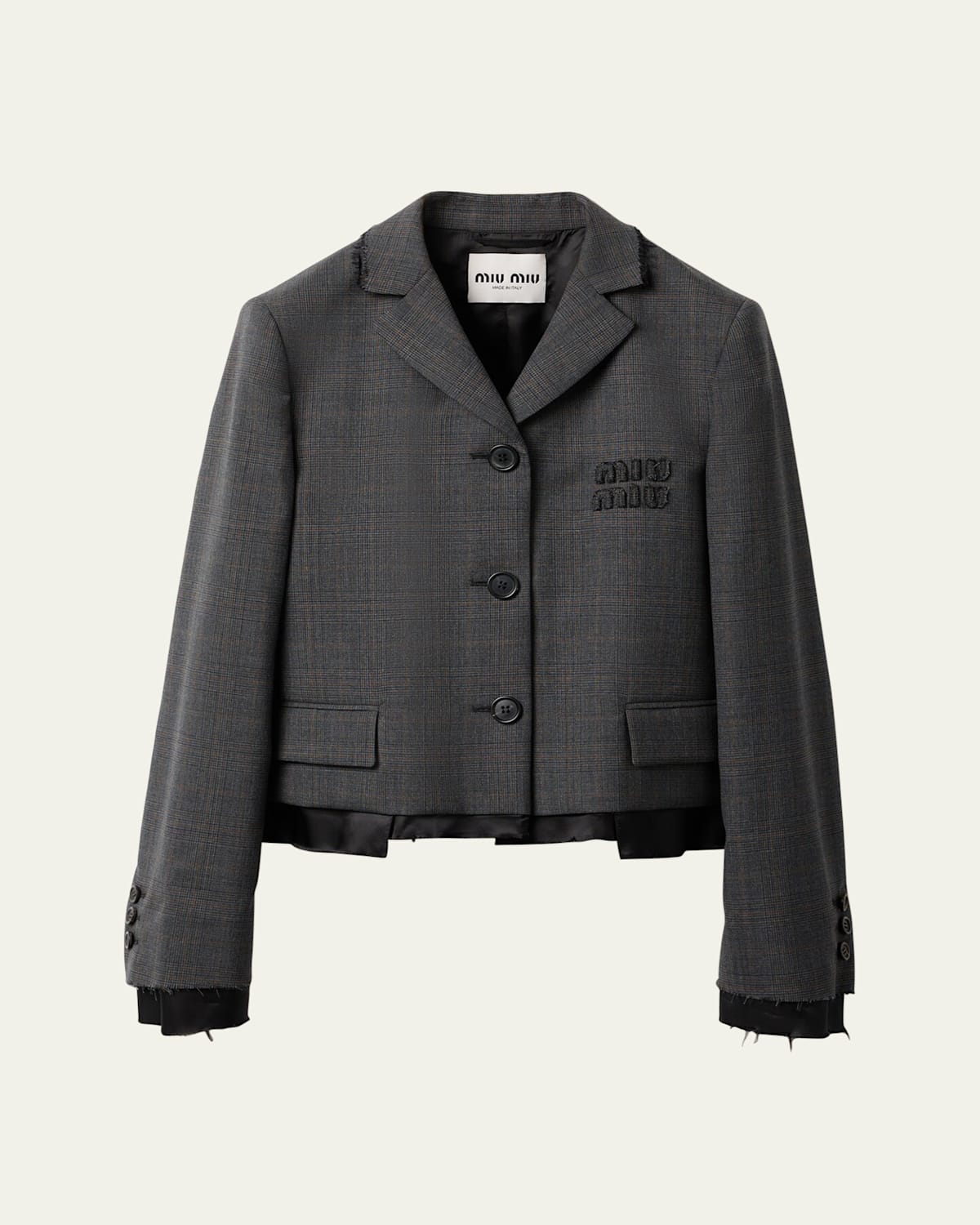 Prince of Wales Check Cropped Wool Blazer