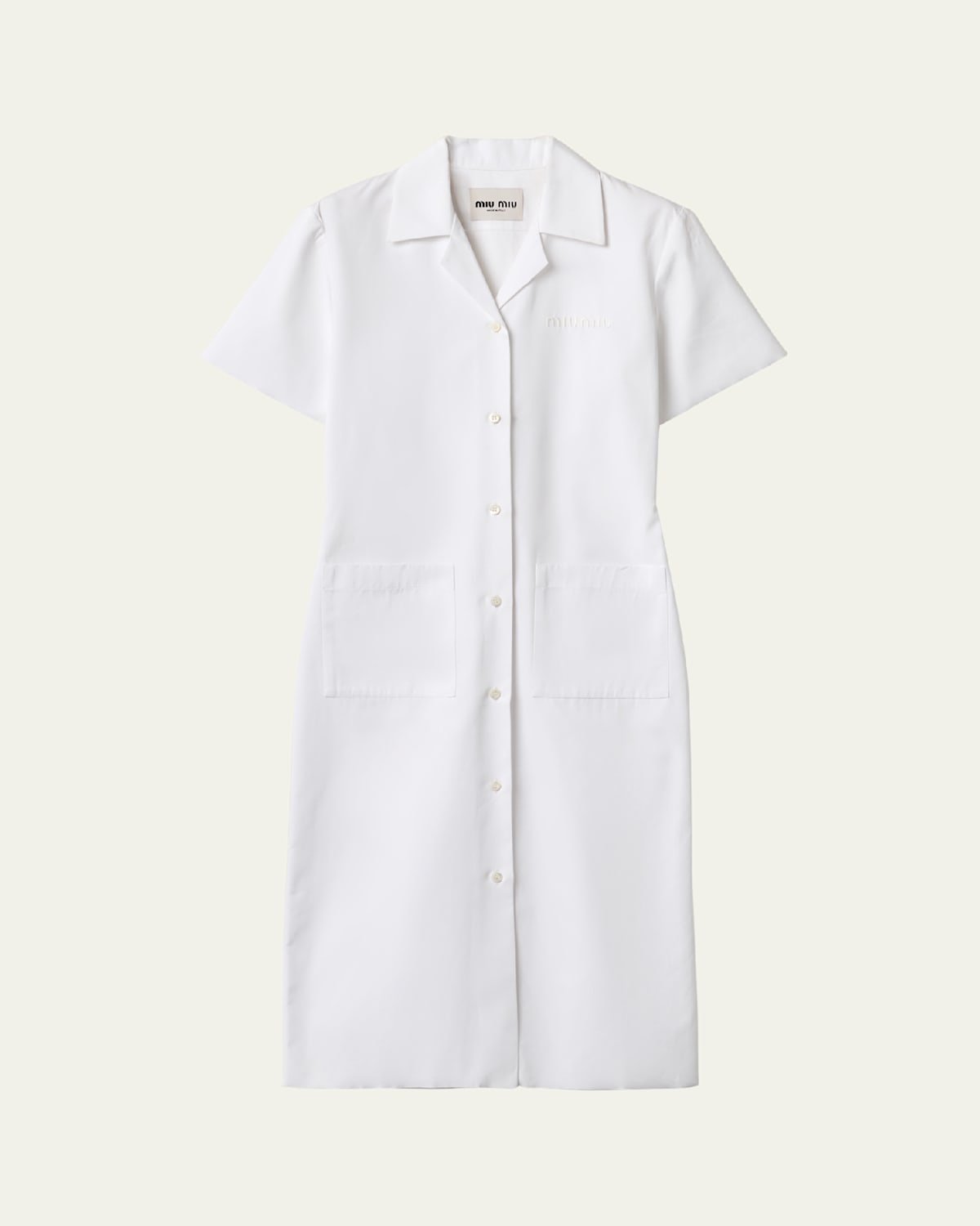 Short-Sleeve Poplin Button Down Midi Dress