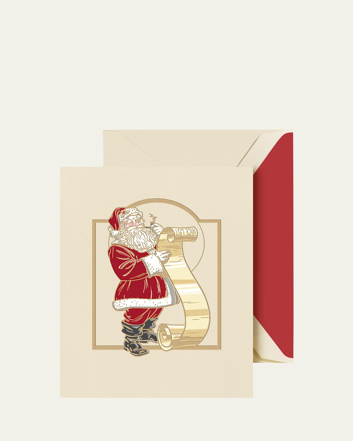 Engraved Vintage Santa with List Greeting Cards, Set of 10