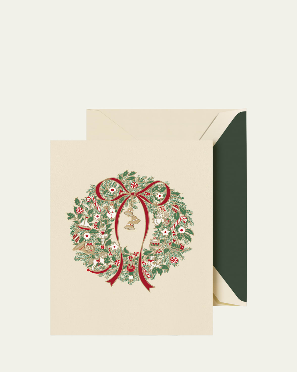 Engraved Christmas Morning Wreath Greeting Cards, Set of 10