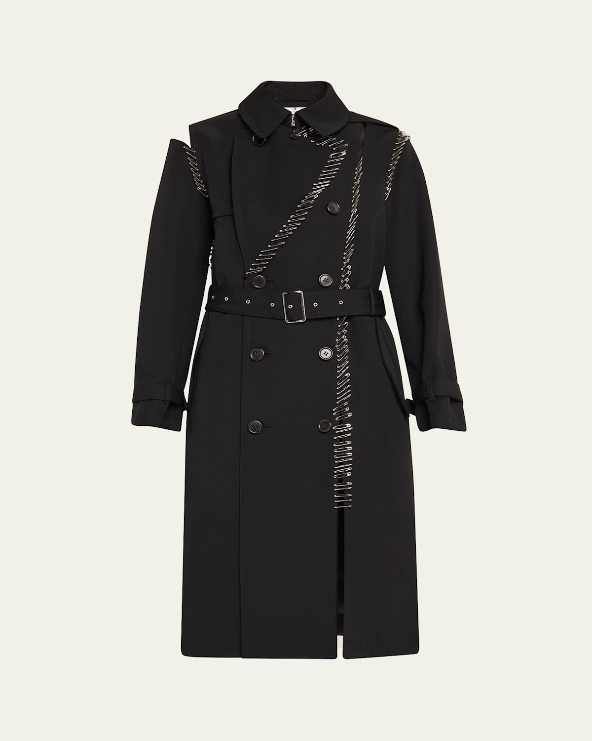 Safety Pin Double-Breasted Wool Belted Coat