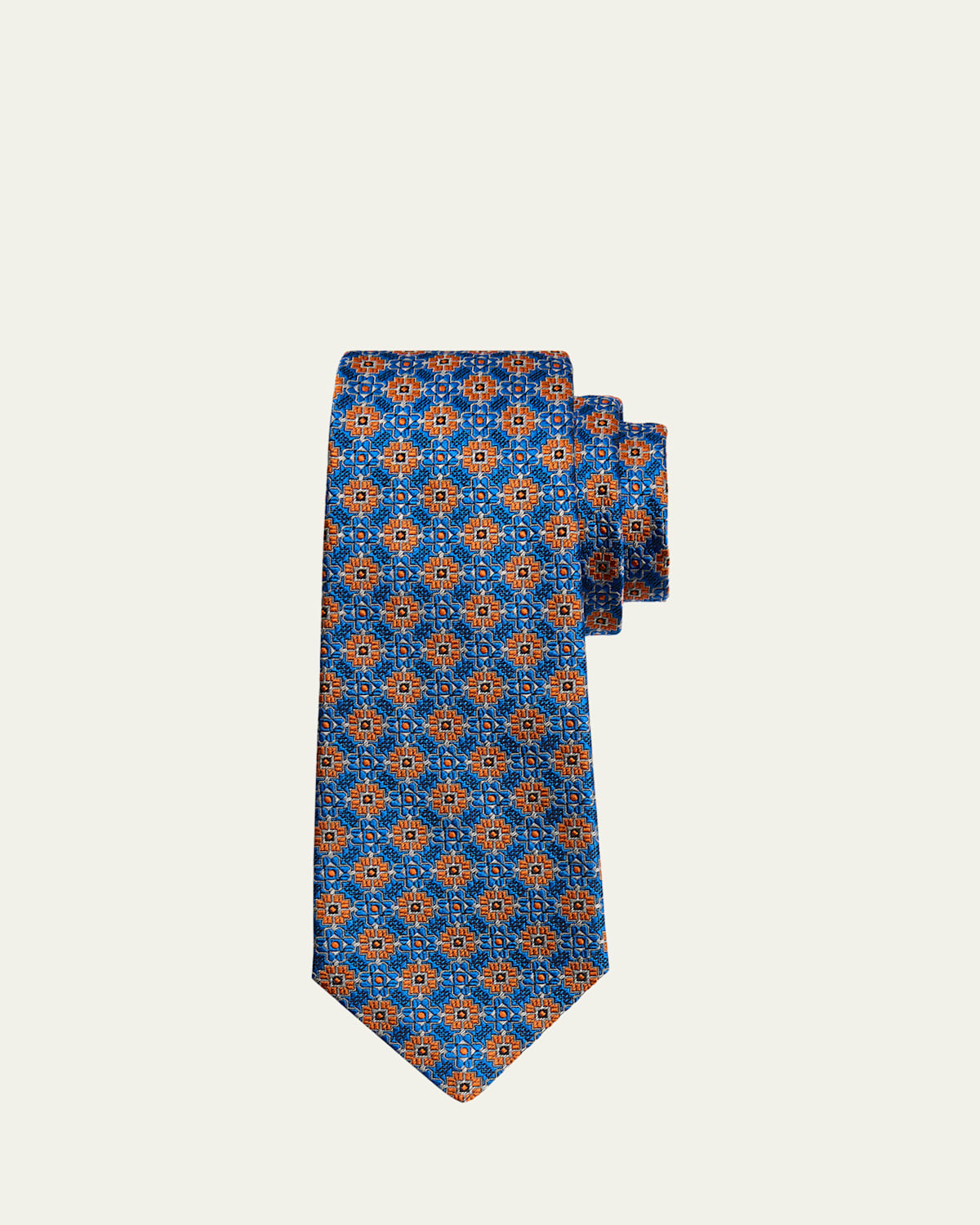Kiton Men's 7-fold Geometric Jacquard Silk Tie In Blu Mult