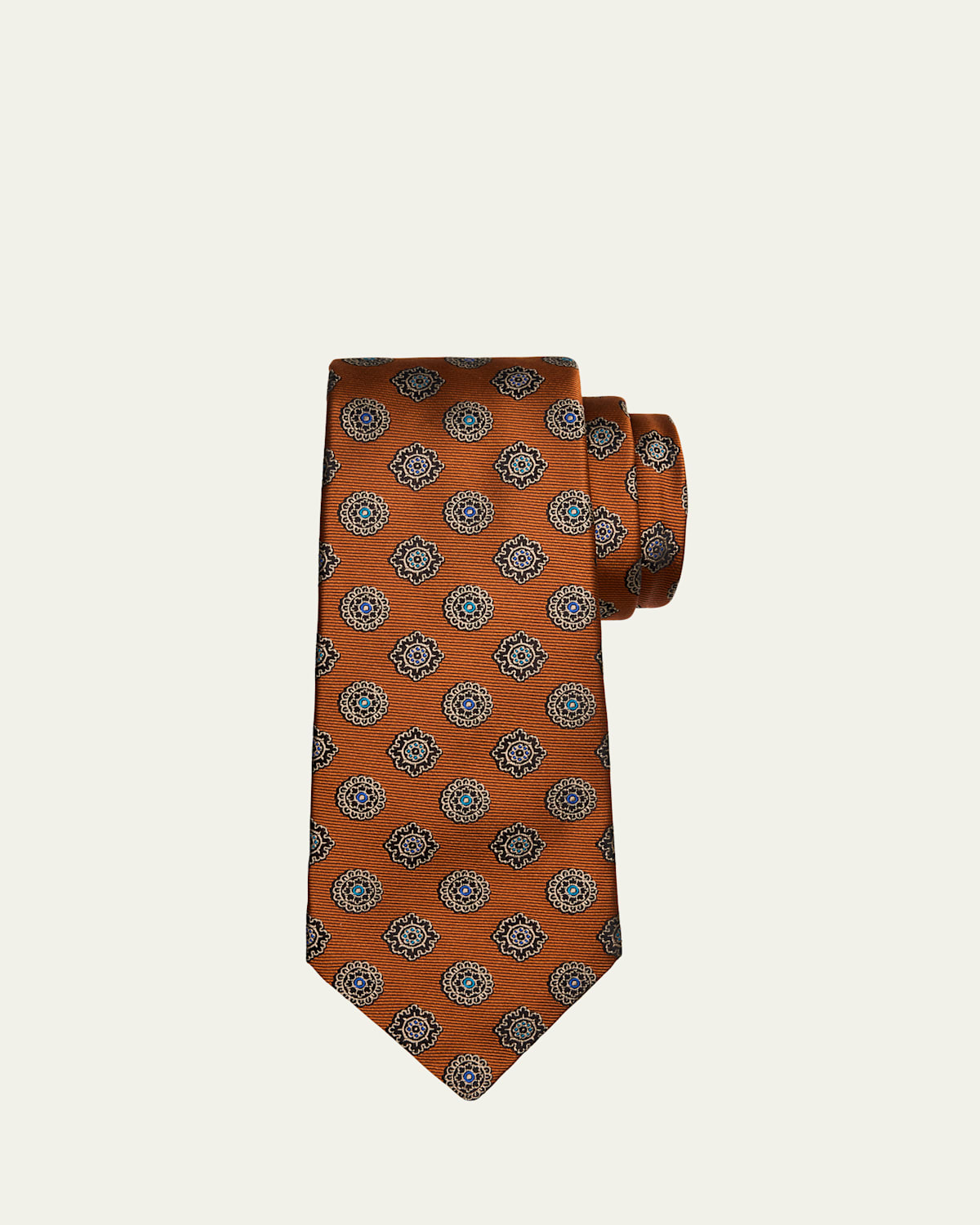 Kiton Men's 7-fold Medallion Silk Tie In Rust