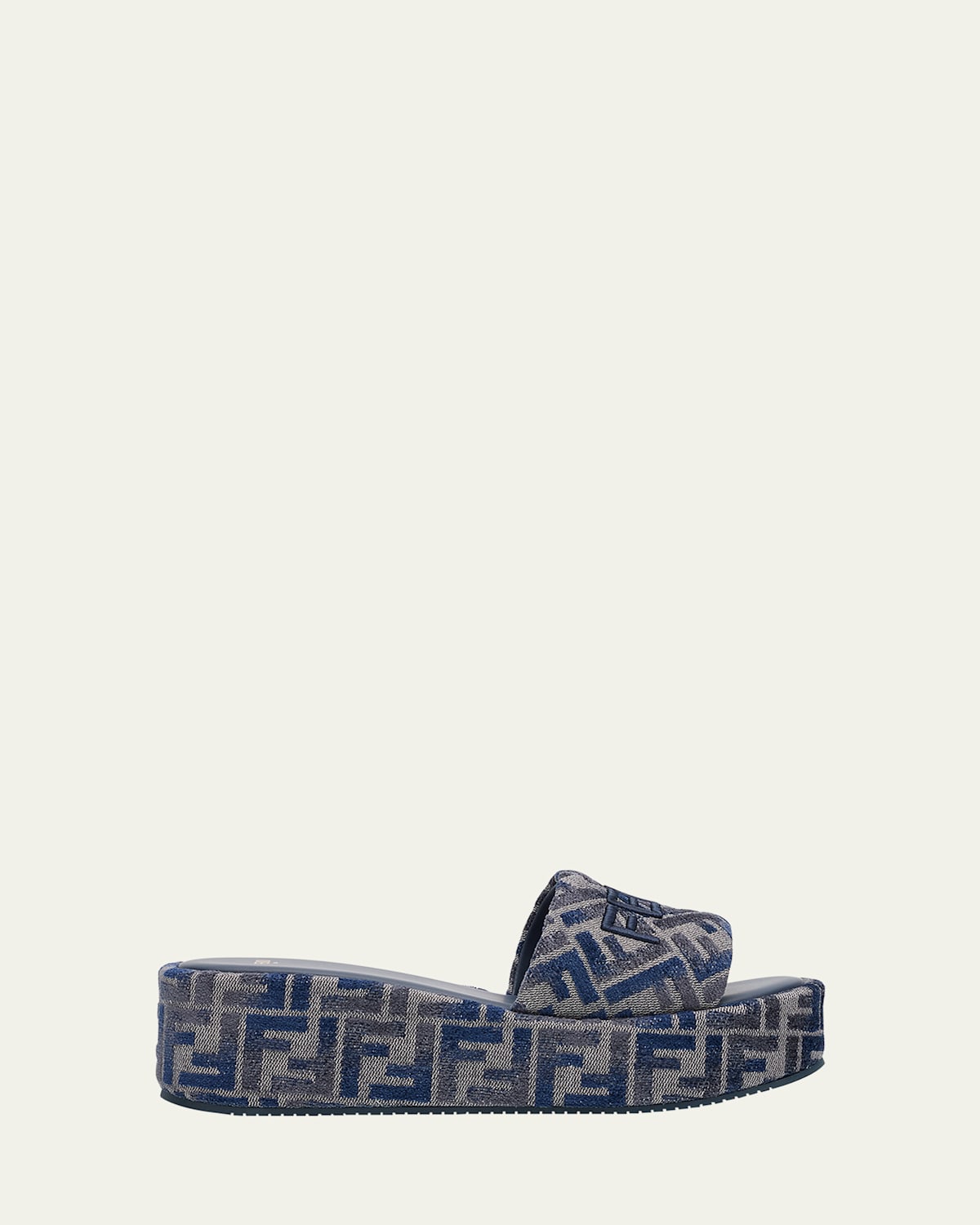 Shop Fendi Sunshine Ff Chenille Jacquard Platform Sandals In Grigio Blu Blue