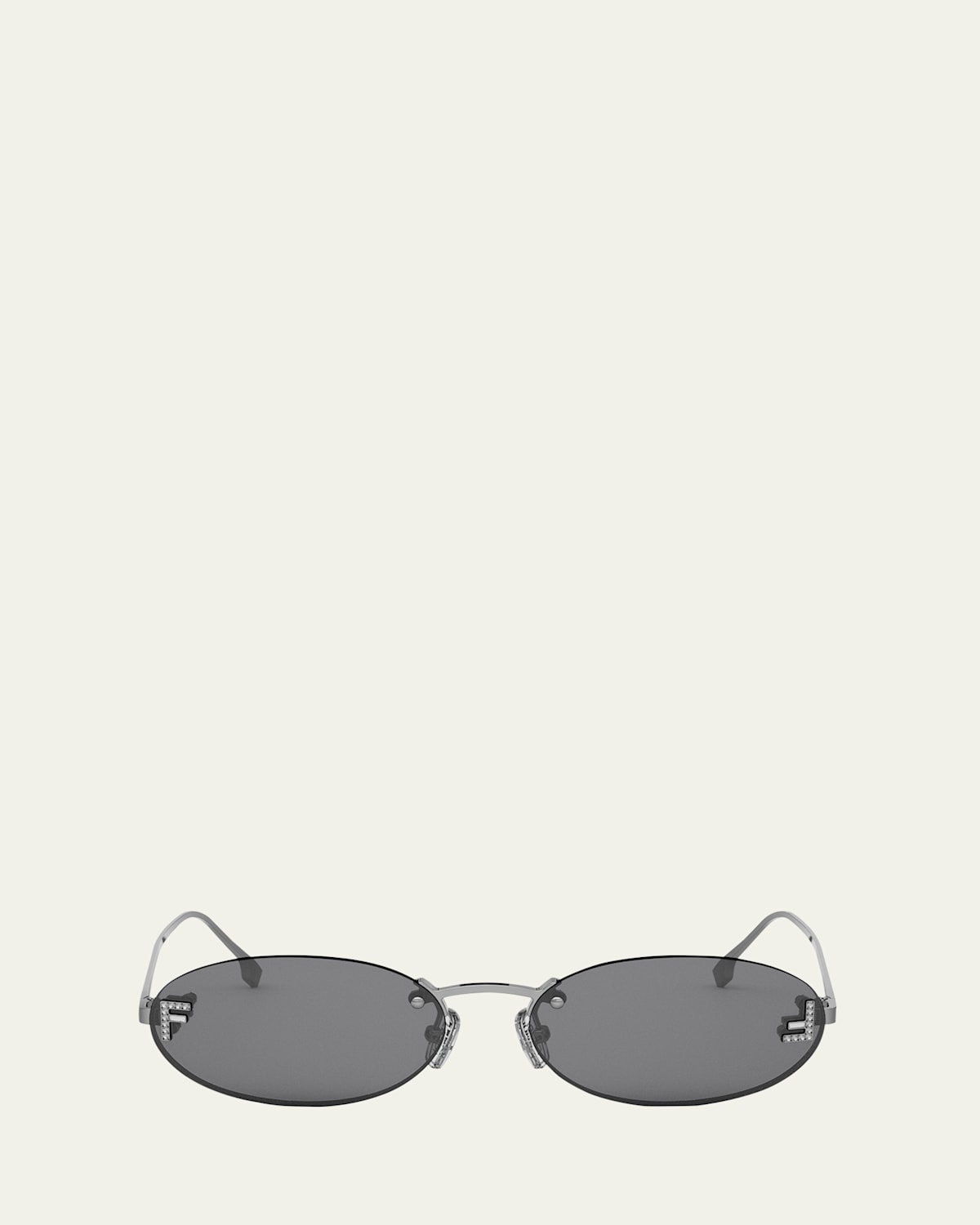 Fendi Ff Crystal Metal Oval Sunglasses In Silver | ModeSens