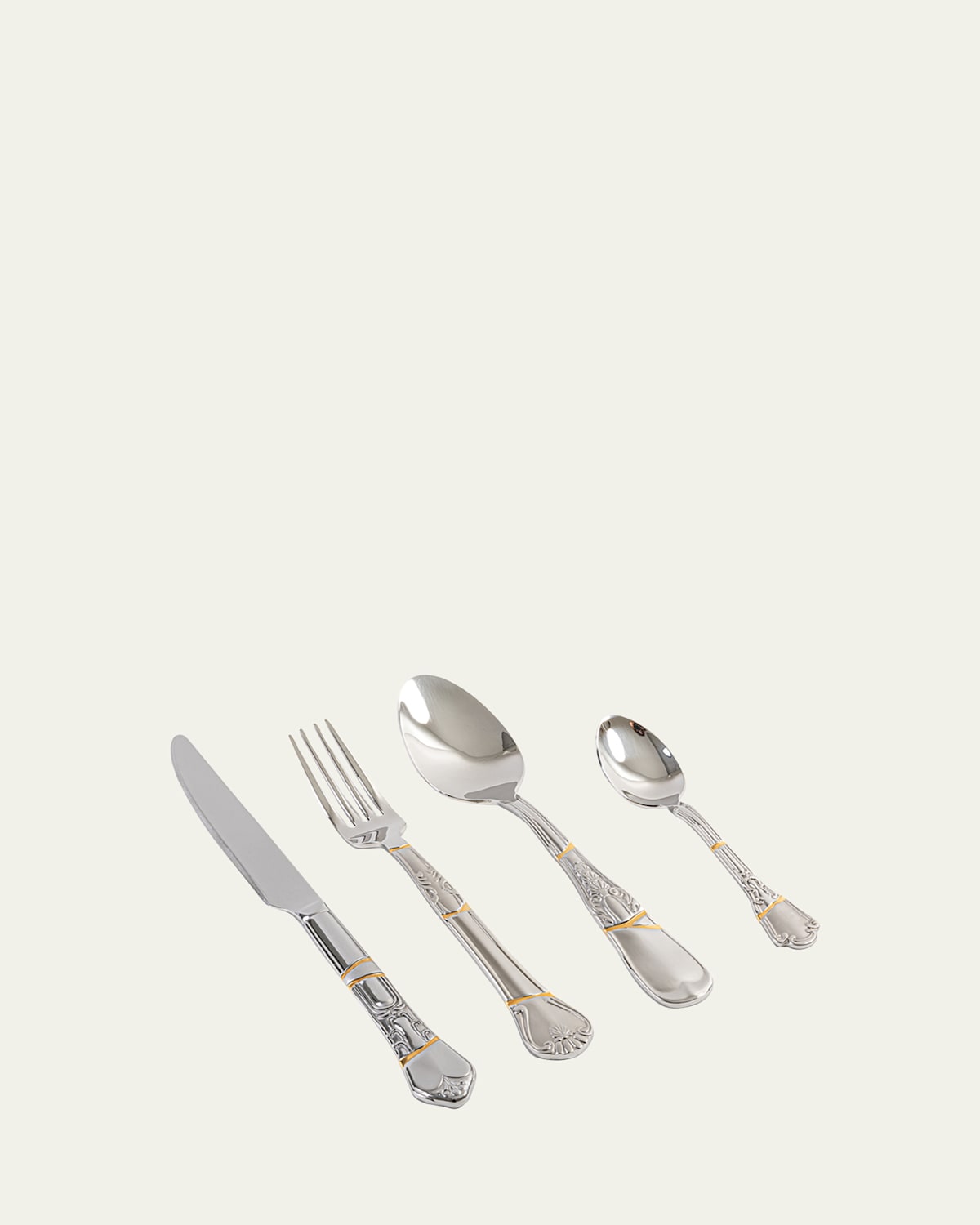 Seletti Kintsugi 4-piece Flatware Place Setting In Silver-gold
