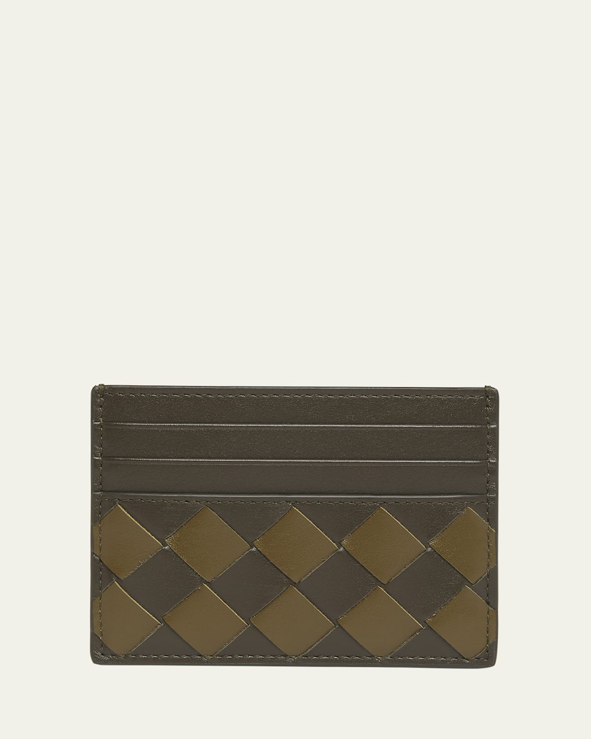 Bottega Veneta Men's Intrecciato 15 Avenue Check Card Case In Khaki
