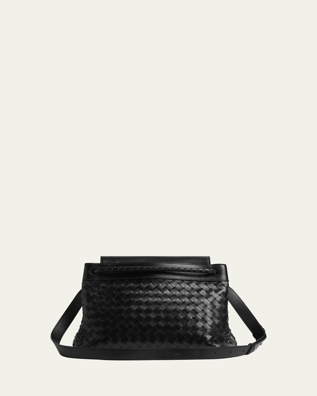 Bottega Veneta Men's Andiamo Medium Intrecciato Leather Messenger Bag In Grafitnero
