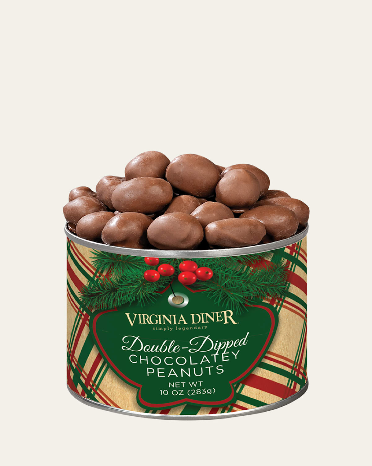 Virginia Diner 10 oz. Holiday Plaid Double Dipped Chocolate Peanuts