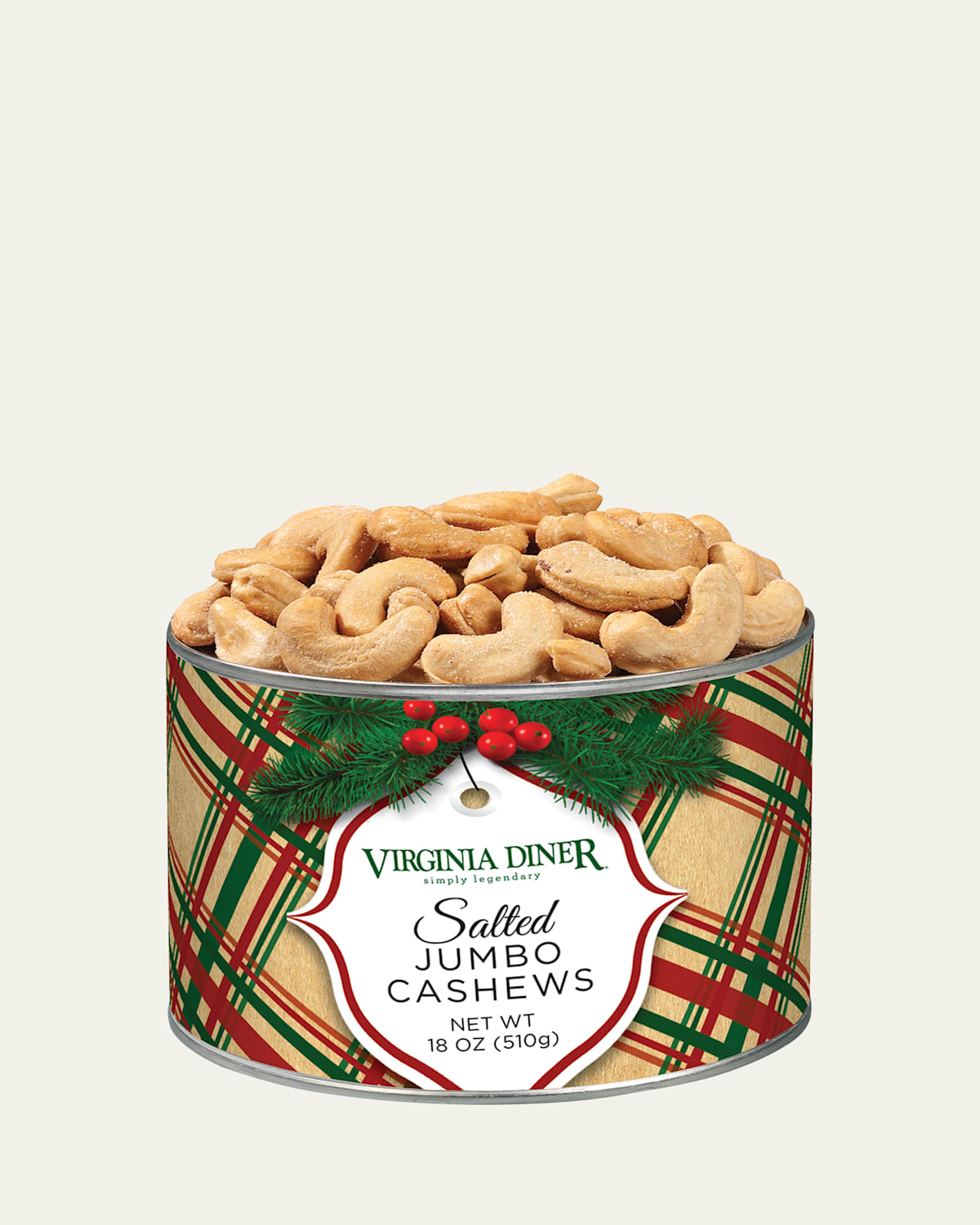 Virginia Diner Christmas Plaid Salted Jumbo Cashews, 18 oz.