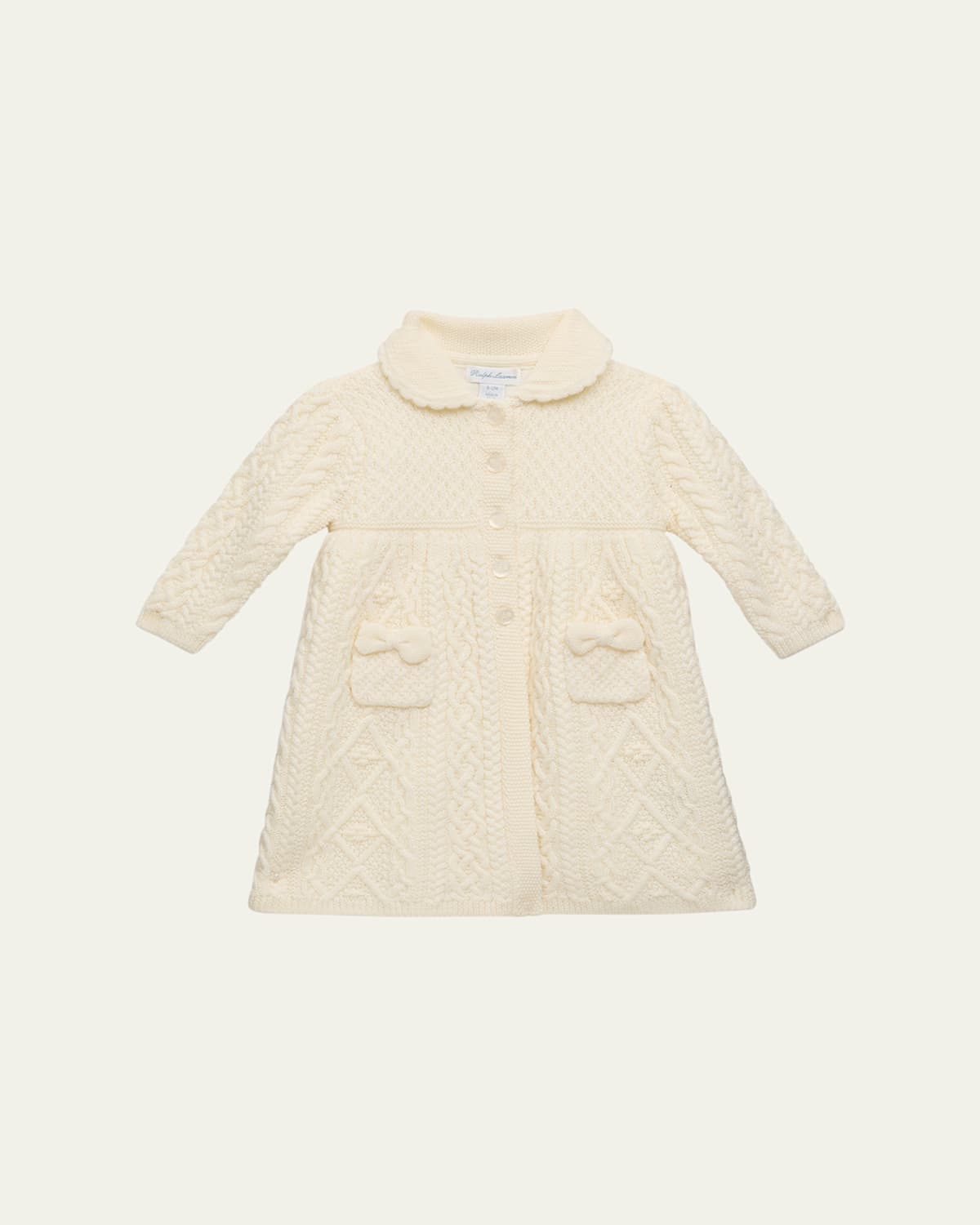 Girl's Aran Knit Merino Wool Coat, Size 3M-24M