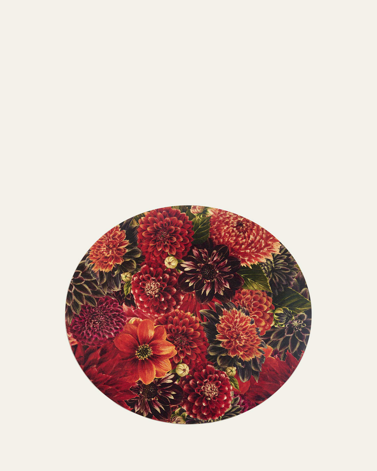 Summerill & Bishop Dahlia Bouquet Cork-backed Placemat, 13.4" Round In Red