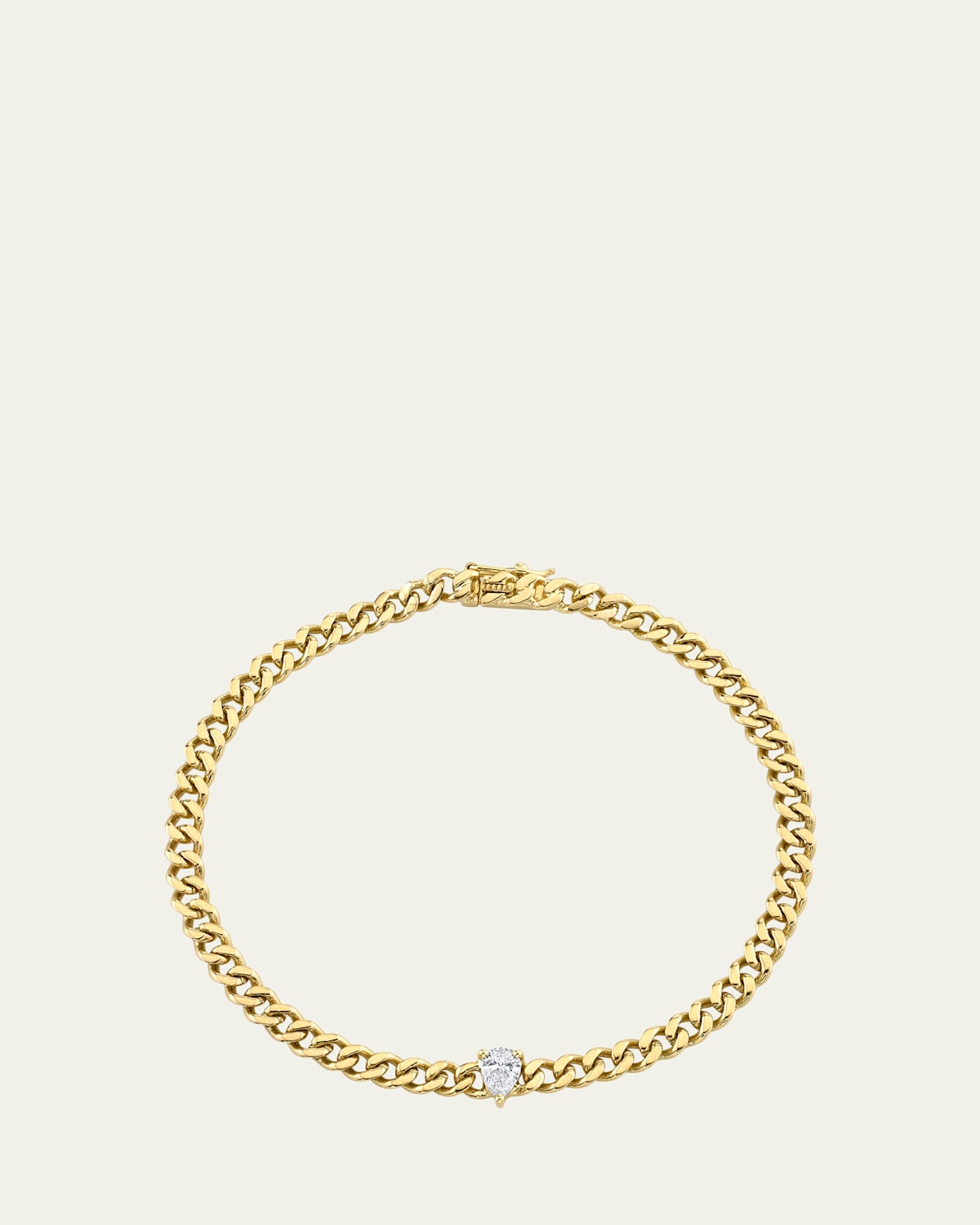 Anita Ko 18K Yellow Gold Small Cuban Link Bracelet with Pear Diamond Center