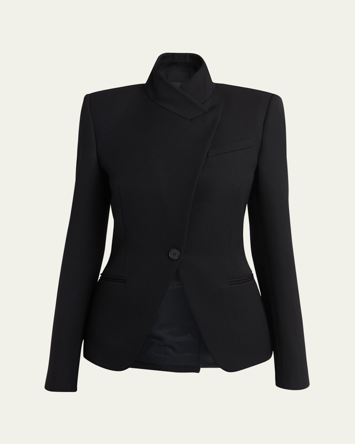 Alexander Mcqueen Womens Black Cavalry Padded-pointed-shoulders Slim-fit Wool Blazer In Black