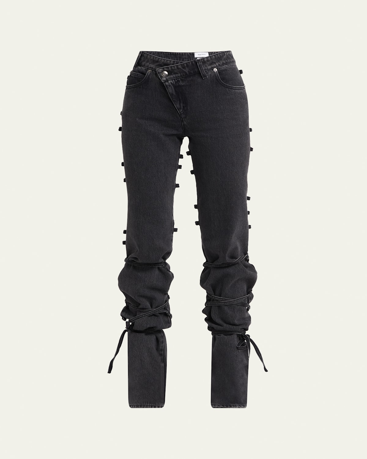 Shop Alexander Mcqueen Tie And Knot Straight Leg Denim Pants In Grey Red