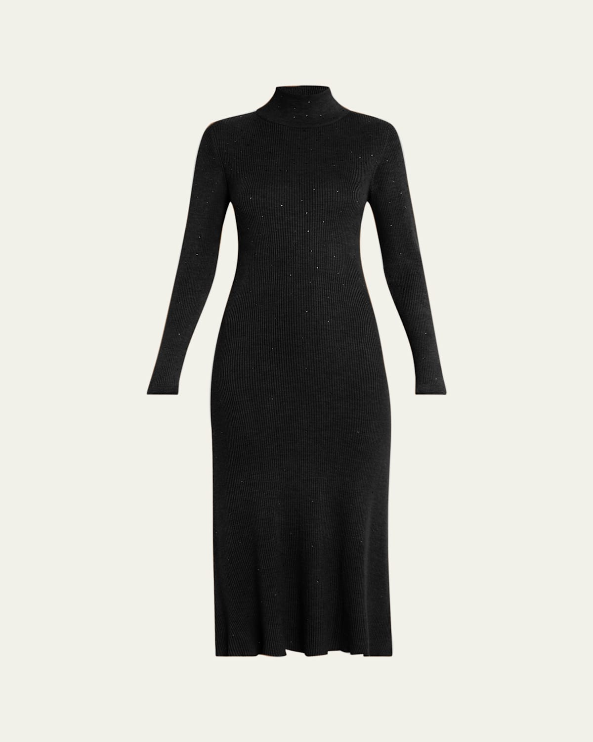 Mock Neck Ombre Crystal Cashmere Wool Midi Dress