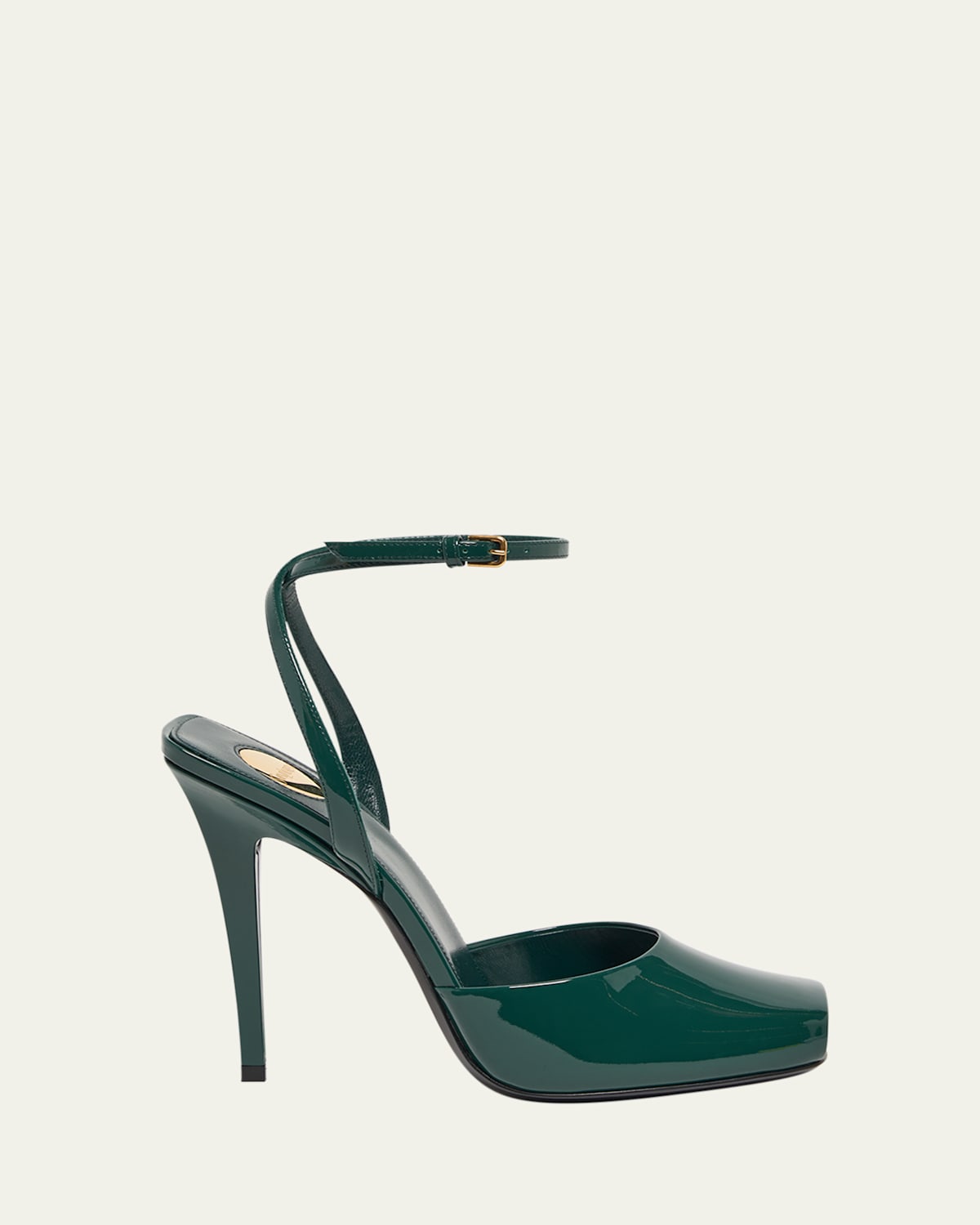 Saint Laurent La Scandale Patent Ankle-strap Sandals In Imperial Green