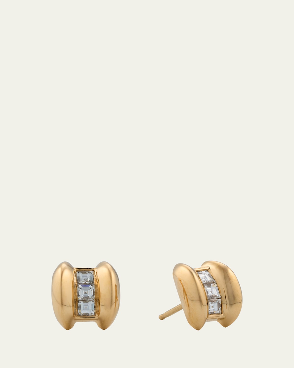 18K Yellow Gold Anchor Carre Diamond Stud Earrings
