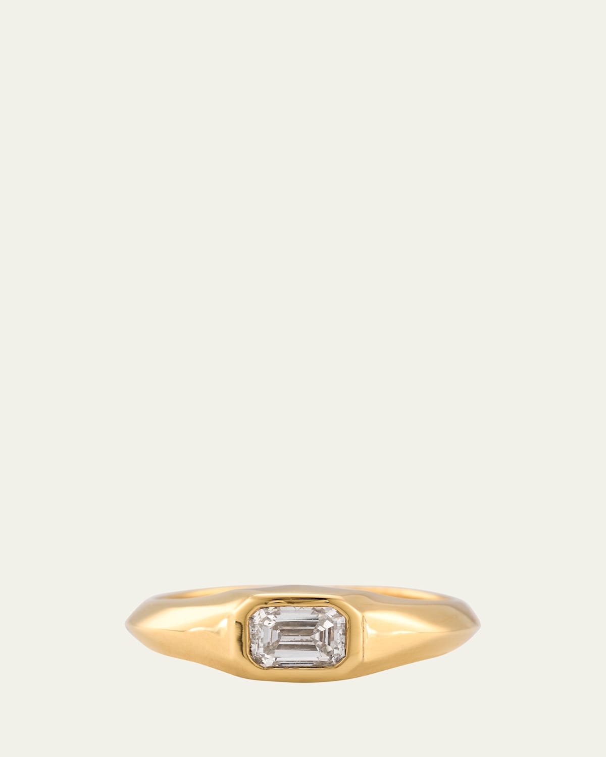 18K Yellow Gold Emerald-Cut White Diamond Pinky Ring