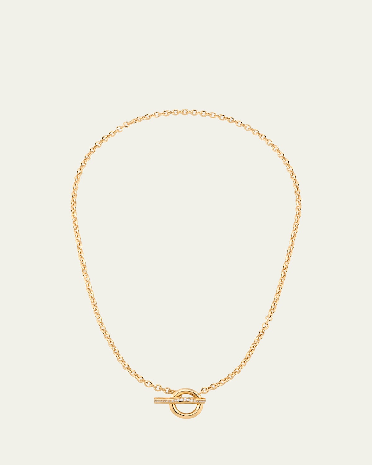 18K Yellow Gold Diamond Pave Wave Toggle and Loop Chain Necklace
