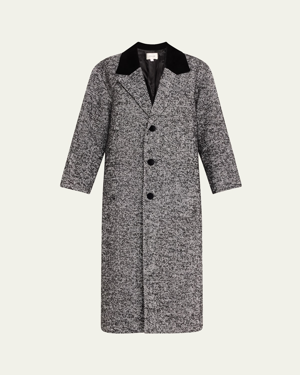 Frame Long Herringbone Coat In Black Mult