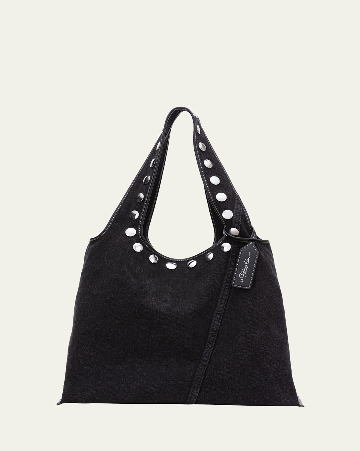 Studded Washed Denim Market Tote Bag