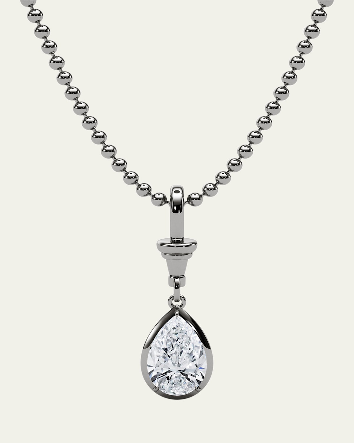 18K Ball and Chain Pear Shape Lab Grown Diamond Pendant Necklace, 3.0tcw