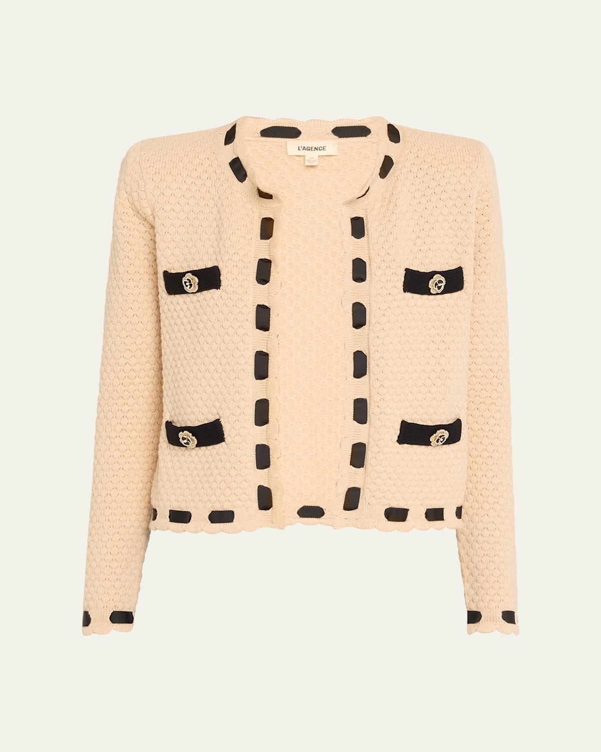 L Agence L'agence Astor Contrast Trim Cardigan In Biscuitblack