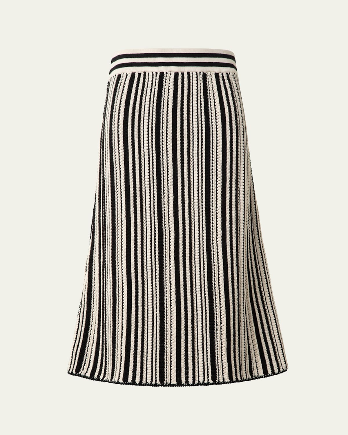 Crochet Knit Stripe Cotton Flared Midi Skirt