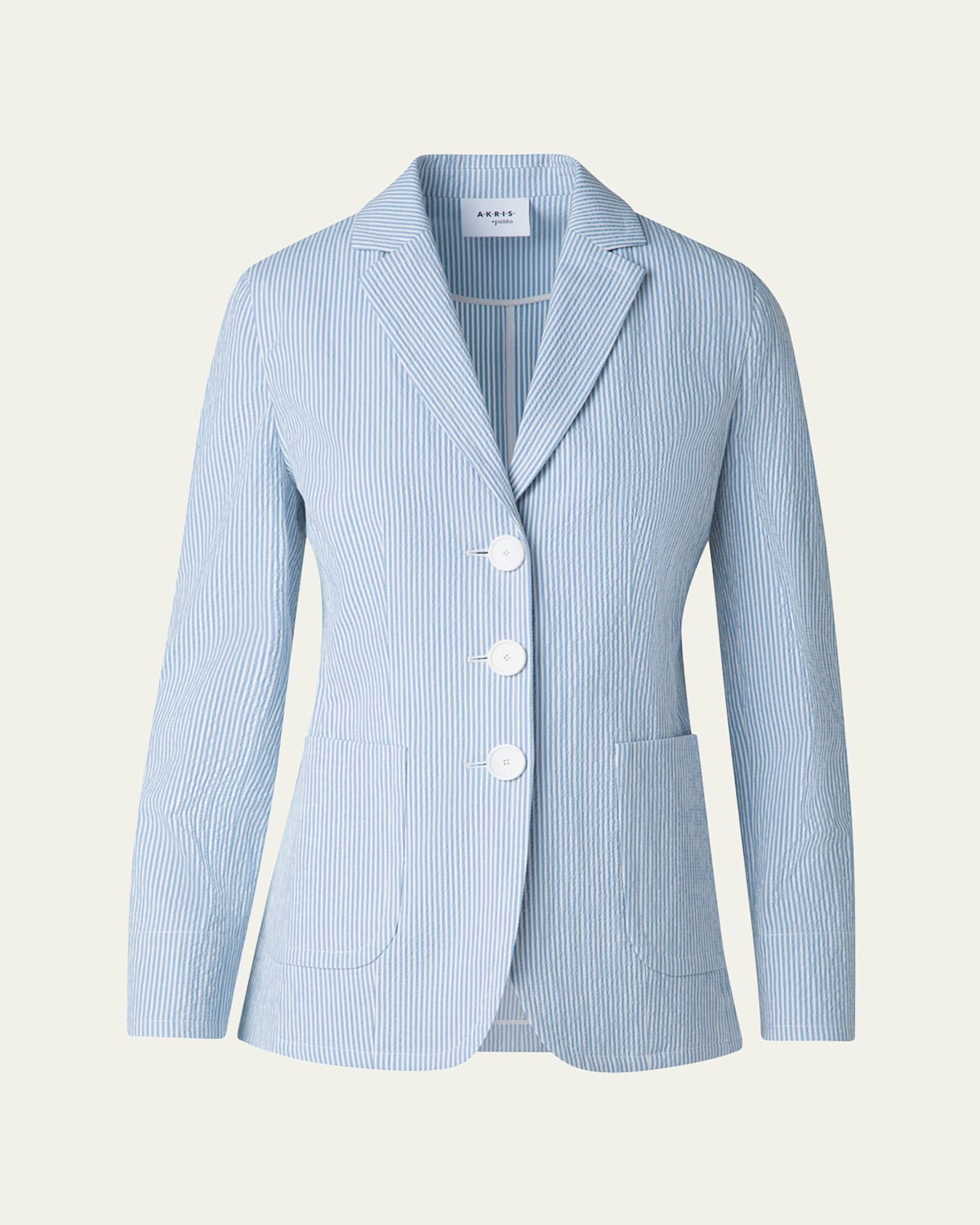 AKRIS PUNTO STRIPED SEERSUCKER THREE BUTTON BLAZER 