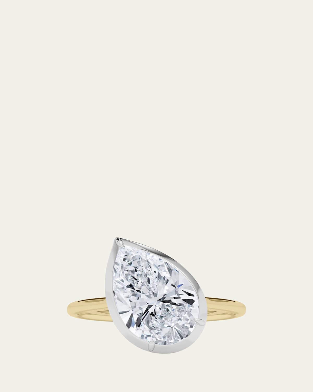 Two Tone 18K Tilted Pear Lab Grown Diamond Ring, 3.0tcw